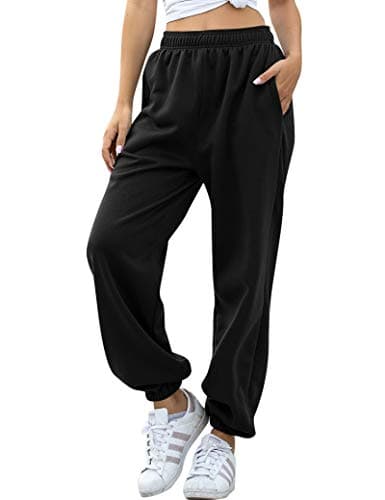 HeSaYep Women's High Waisted Sweatpants Workout Active Joggers Pants Baggy Lounge Bottoms,Black L - Image 1