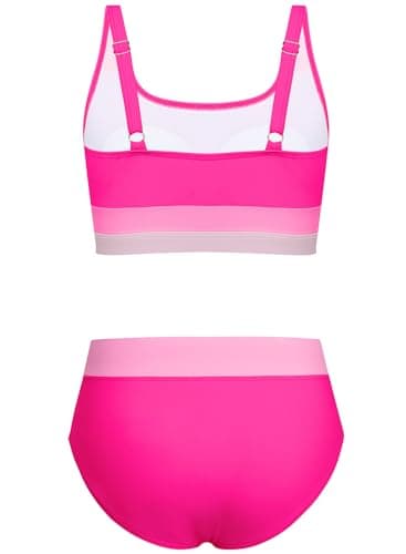 Alakuoti Girls Swimsuit Color Block Adjustable Straps Bikini Sets Teen Girl Two Piece Bathing Suits with Chest Pad Size 16 Rose Red - Thumbnail 2