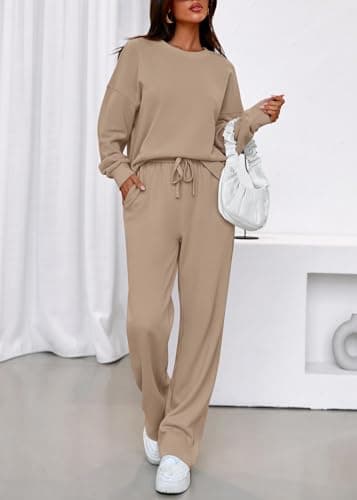 KIRUNDO Spring Fall Sweatsuits Women 2 Piece Outfit Lounge Sets 2026 Matching Airport Travel Sweatshirt Sweatpants Tracksuit(Khaki, X-Large) - Thumbnail 4