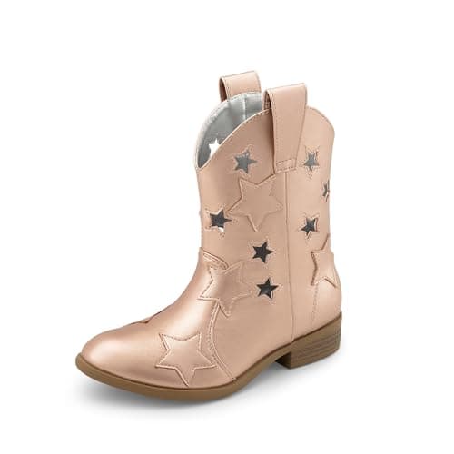 DREAM PAIRS Girls Cowgirl Boots Cowboy Western Mid Calf Star Boots for Kids,Size 12 Little Kid,Rose Gold-Holes,SDBO2405K - Image 1