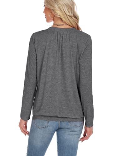 Long Sleeve Shirts for Women V Neck Casual Tops Women Long Sleeve Tops Basic T Shirts Outfits Womens Clothes 2025 (US, Alpha, Small, Regular, Regular, Dark Gray) - Thumbnail 5