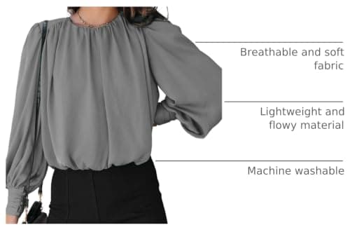Dokotoo Womens Ladies Plus Size Spring Long Sleeve Tunic Tops Blouses Solid Color Crewneck Casual T-Shirts Dressy Work Business Loose Tee Shirts 2026 Summer Fashion Grey XX-Large - Thumbnail 4
