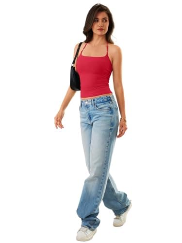 GKBK Women's Halter Tank Top Backless Double Lined Y2k Trendy Going Out Sexy Summer Camisole Crop Tops 2026 Red S - Thumbnail 6