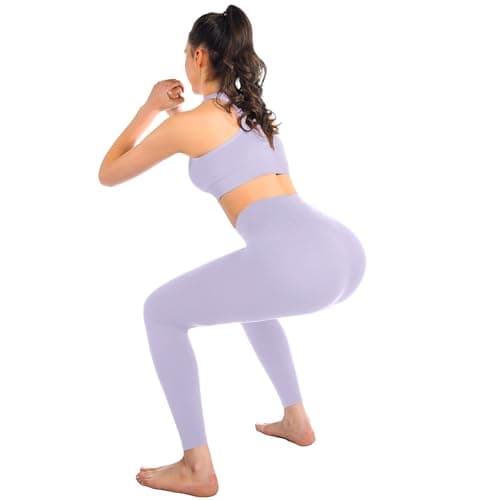 Leafigure High Waisted Leggings for Women- Soft No See-Through Yoga Pants for Gym Workout Running Lavender LXL - Thumbnail 2