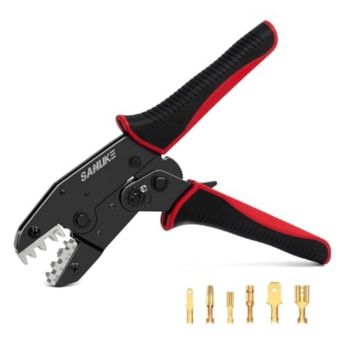 Sanuke Ratchet Crimping Tool for Non-Insulated Open Barrel Terminals & Receptacles, AWG 22-10 Ratcheting Wire Crimper, Electrical Terminal Crimp Pliers