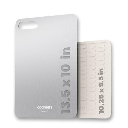 Cookeers Stainless Steel Cutting Board for Kitchen - 13.5"L x 10"W Upgraded Ultra-Thin Double Sided Chopping Board, Non-porous & Odor-resistant, Food Grade Kitchen Cutting Boards, Dishwasher Safe - Thumbnail 2