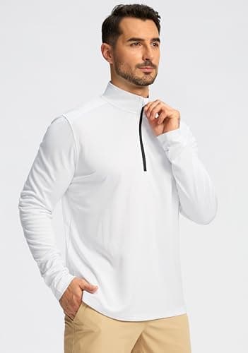 Obla Golf Quarter Zip Pullover for Men Mock Neck Sweatshirt Lightweight Sun Protection Men's Long Sleeve Golf Shirt (White # Black_M) - Thumbnail 2