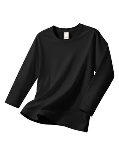 PATPAT Girls T Shirts Size 13-14 Years Black Long Sleeve Crewneck Cotton Plain Tees Teen Girl Casual Basic Tops Blouses - Image 1