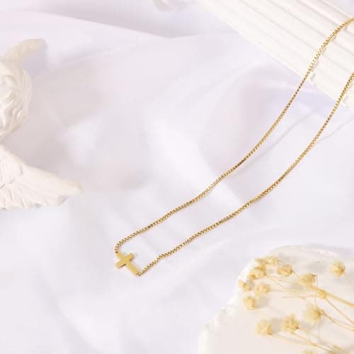JNZSSWHJJH Gold Cross Necklaces for Women - 18K Gold Plated Cross Necklace Dainty Gold Necklace for Women Trendy Gold Jewelry Easter Basket Essentials Stuffers Christian Religious Christmas Gifts - Thumbnail 6