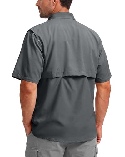 BETBO Men's Short Sleeves Fishing Shirts Button Down Summer Travel Work Shirts with Zipper Pockets(Dark Grey, Small) - Thumbnail 2