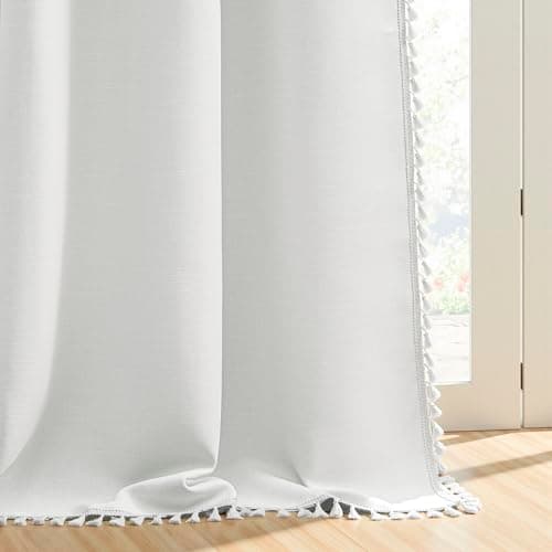 LIMON HOME White 100% Blackout Curtains 96 Inch Length Off White Linen Curtains Farmhouse Decor for Living Room Bedroom Thick Llinen Curtain 2 Panels Set - Thumbnail 6