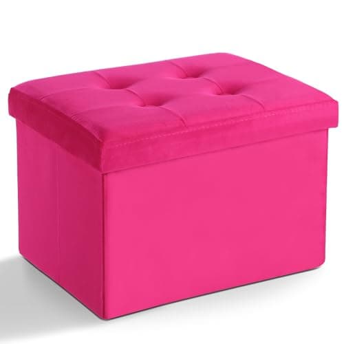 LINMAGCO Storage Ottoman Folding Foot Stool Velvet Foot Rest with Padded Modern Ottoman with Storage for Living Room Puppy Step Stool 17x13x13in(ROSEO) - Image 1