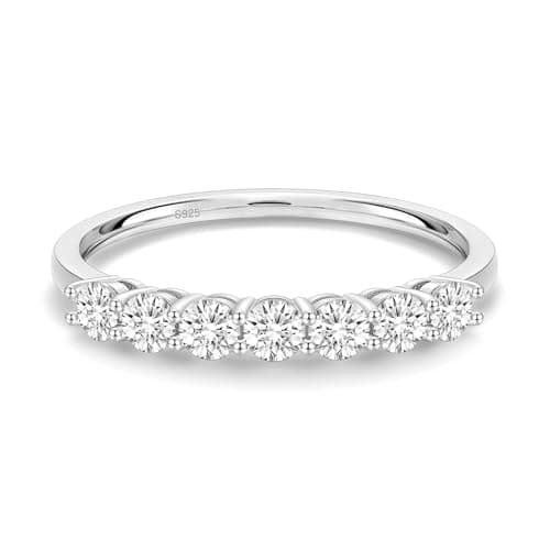 EAMTI Moissanite Wedding Bands for Women 7 Stone Eternity Bands Rings D Color VVS1 Clarity 925 Sterling Silver Anniversary Moissanite Stackable Engagement Rings for Women Size 8