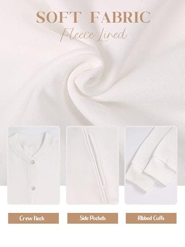 GEMLON Womens Button Down Sweatshirts Jackets Long Sleeve Casual Loose Outwear with Pockets White XL - Thumbnail 6