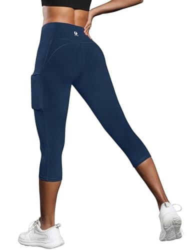 Fihapyli ICTIVE Women's Capris Yoga Pants with Pockets Running Pilates Fitness Running High Waisted Leggings DarkBlue M