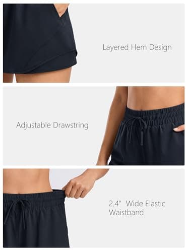 Stelle Women Running Shorts with Pockets High Waisted Drawstring Athletic Workout Quick-Dry Gym Shorts Mesh Liner (Navy, S) - Thumbnail 5