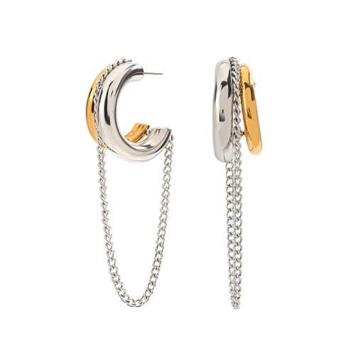 COORWEEL Silver Chain Tassel Hoop Earrings for Women Trendy Two Tone Dangling Chain Earrings Jewelry - Image 1