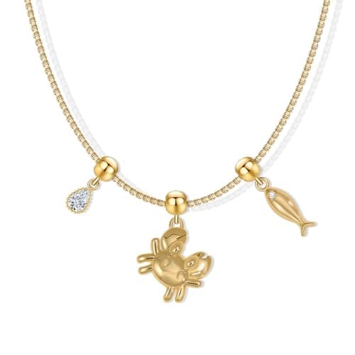 Aohik Ocean-Inspired Gold Crab Necklace for Women,Dainty Sea Animal Charm Pendant with Fish & Teardrop, Cute Beach Summer Jewelry, Gift for Coastal Style Lovers - Image 1