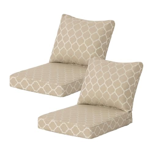 Localive 24x24 Inch Outdoor Deep Seat Cushions Set of 2,Thick High-Density Foam, Removable Cover with YKK Hidden Zipper,Water-Resistant UV-Resistant Polyester for Patio Furniture,Toffee Trellis - Image 1