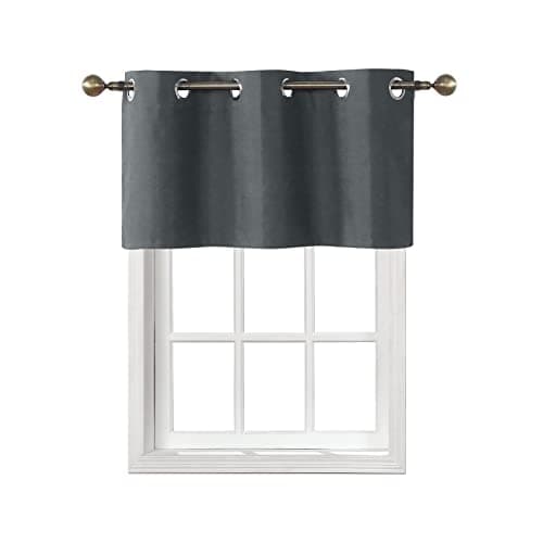 Home Queen Grommet Top Blackout Curtain Valance Window Topper for Living Room, Small Straight Drape Valence, Set of 1, 37 X 18 Inch, Charcoal - Image 1