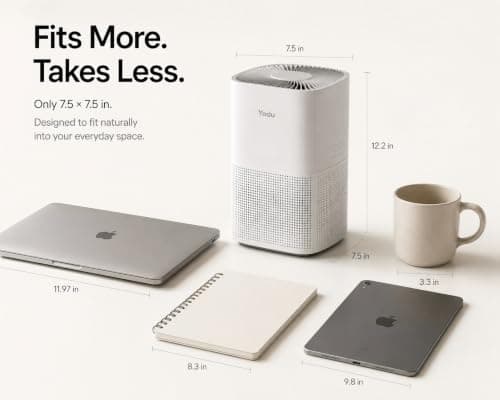 YADU True H13 HEPA Air Purifier for Bedroom, Small Quiet Air Purifier for Home with 360° Surround Intake, Smart APP Control, 200 sq.ft, 3-Stage Filtration System - Thumbnail 3