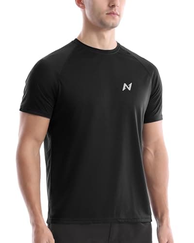 isnowood UPF 50+ Swim Shirts for Men, Sun Protection Short Sleeve Rash Guard Mens Quick Dry Surf Athletic Beach Shirt Black - Image 1
