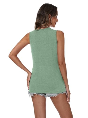 YESTTO Tank Tops for Women Summer V Neck T Shirts Sleeveless Tops Casual Loose Fit Basic Tees Women Blouses 2026 Fashion LightGreen - Thumbnail 5