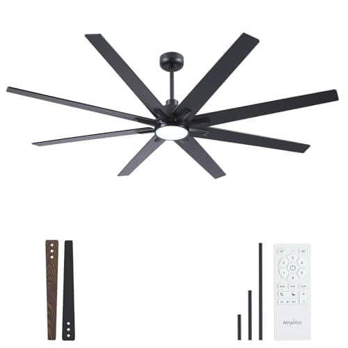 Newday 72 Inch Black Ceiling Fan with Light and Remote, Indoor/Outdoor Silent Reversible DC Motor, 6 Speeds, 3CCT, Timer, 8 Blades, 3 Downrods for Living Room, Patio, Garage - Image 1