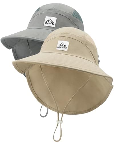 Toddler Baby Sun Hat UPF 50+ Kids Summer Outdoor Sun Hats for Boys Girls Beach Fishing Hat Age 0-8 Years (US, Age, 8 Years, 15 Years, Khaki+Dark Gray) - Image 1