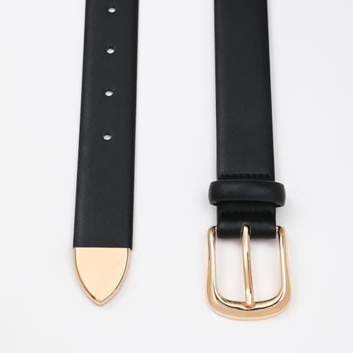 RISANTRY Women's Black Belts with Gold Buckle Ladies Faux Leather Waist Belts for Jeans Dress & Casual Wear - Thumbnail 3