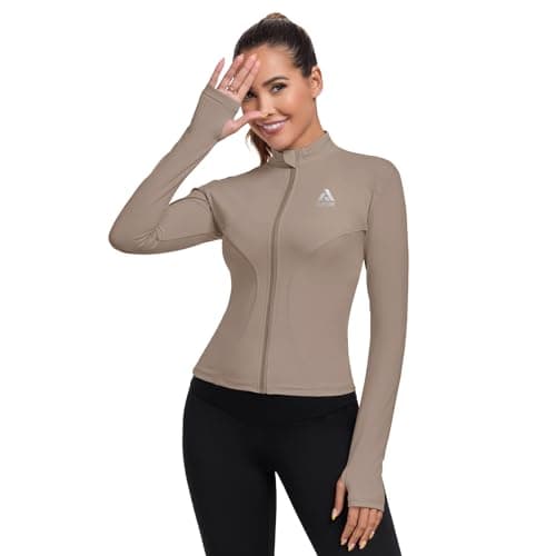 AURVAE Women's Workout Jacket, Womens Cropped Lightweight Running Jackets, Zip Slim Fit Athletic Tops for Gym, Yoga, Jogging (Medium, Lunar-Rock) - Thumbnail 2