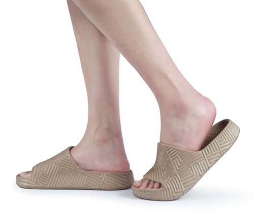 Weweya Women Men Cozy Shower Slippers Unisex House Slides Beach Sandals Khaki Women Size 9 Men Size 7 - Thumbnail 2