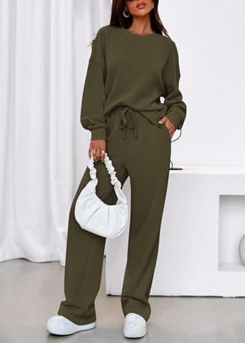KIRUNDO Matching Sets Women Clothing Sweatsuits 2 Piece Outfit Sweat Set 2026 Fall Lounge Sets Airport Travel Tracksuit(Army Green, Large) - Thumbnail 5