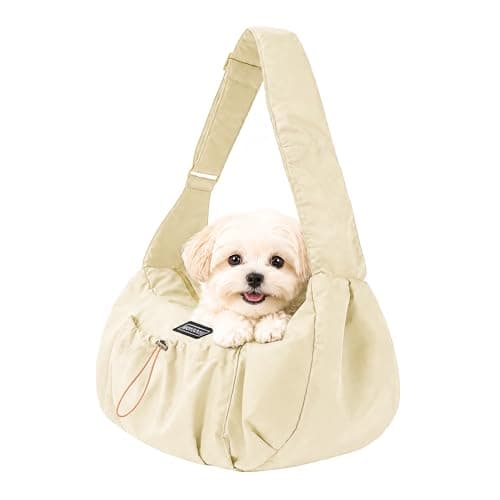 Puppy Sling Carrier for Small Dog-Widened and Thickened Shoulder Strap with Storage Pocket, Adjustable Hands-Free Small Dog Carrier Sling for Outdoor,Cat&Dog Sling Carrier 7-15 lbs. (Light Yellow) - Image 1