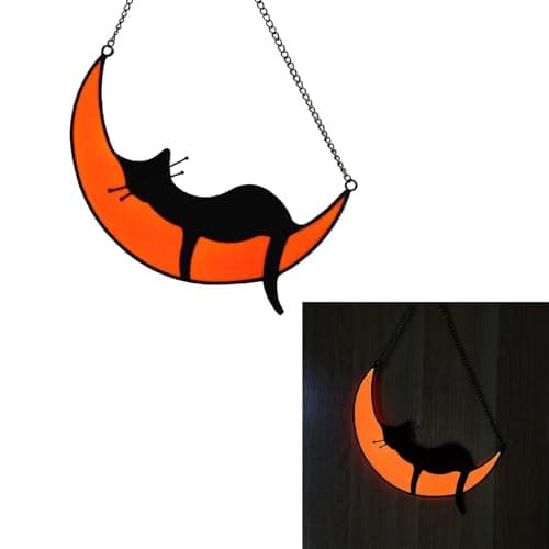 Cat Memorial Gifts for Mothers Day Glow in The Dark Window Suncatcher Whimsigoth Gift for Mother Father Friend Family Women Men(Orange) - Image 1