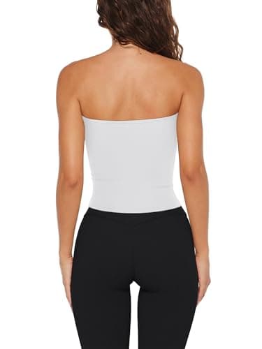 LASLULU Womens Strapless White Tube Tops Basic Backless Sleeveless Longline Bandeau Going Out Crop Tops Cute Casual 2026 Summer Outfits(White Medium) - Thumbnail 4