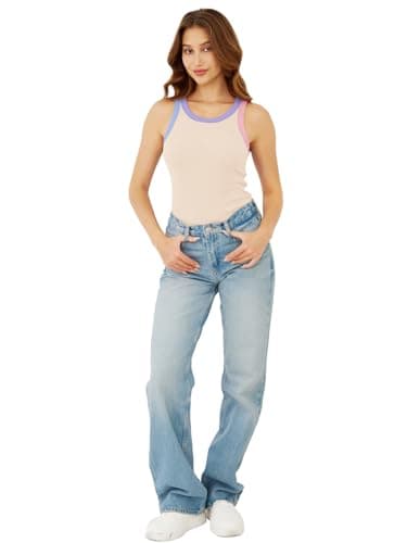 GKBK Womens Colorblock Ribbed Tank Tops Crewneck Fitted Cute Sleeveless Racerback Basic Casual Summer Cami Shirts Beige - Thumbnail 6