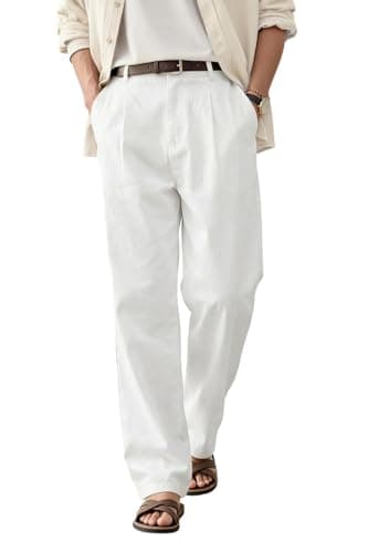 Heyfanee White Linen Pants Men Casual Loose Fit Summer Beach Pants for Men with Pockets 28 - Thumbnail 3