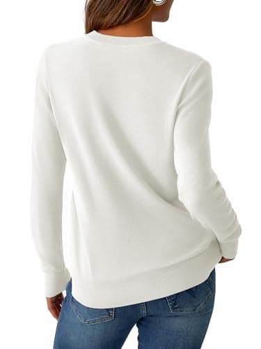 GKBK Sweaters for Women Wool Blend Lightweight Loose Fit Sweater V Neck Knit Pullover Long Sleeve Tops Business Casual Outfits 2026 Fall Fashion Must Have Winter Clothes Trendy White - Thumbnail 3