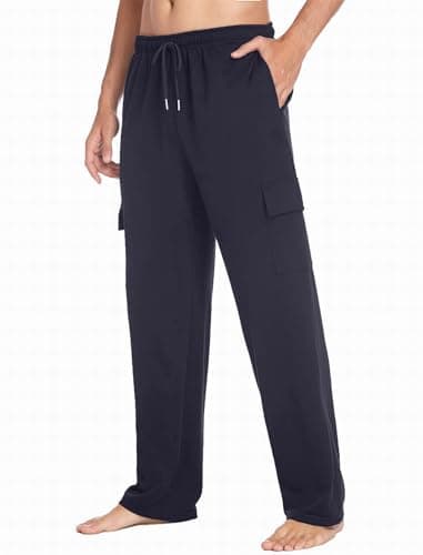 Deyeek Mens Sweat Pants Cargo Sweats for Men Baggy Cargo Sweatpants Open Bottom Gym Joggers Men's Athletic Pants with Pockets Navy Blue - Thumbnail 5