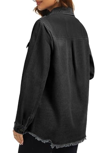Bosmeer Essentials Denim Jackets for Women Trendy Long Sleeve Button Up Denim Shirt Jacket Jean Shacket with Pocket Distressed Summer Jackets - Thumbnail 5