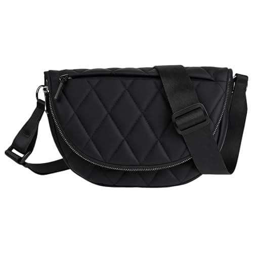 Fashion Puffy Crescent Moon Bag For Women & Men - Medium Nylon Shoulder Bag With Adjustable Strap, Lightweight & Foldable Design (B-Black) - Image 1