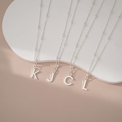 KISSCLOUD Initial Necklaces for Women 925 Sterling Silver Dainty Letter Charm Necklace Personalized Name Pendant Bead Chain L Necklace Non Tarnish Trendy Jewelry Gift - Thumbnail 6