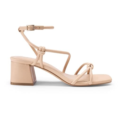 Athlefit Nude Heels for Women Dressy Summer Chunky Block Heeled Sandals Comfortable Open Toe Strappy Heels Business Casual Dress Shoes for Party Wedding Prom 9 - Thumbnail 3