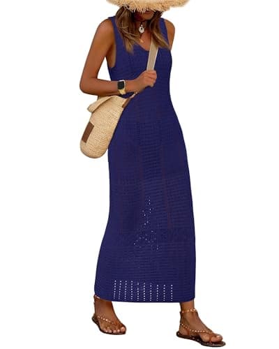 BTFBM Crochet Swimsuit Coverup for Women Summer Outfits Spring 2026 Swimwear Bathing Suit Cover Up Beach Vacation Clothes(Navy, X-Large) - Image 1