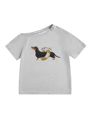 Aelfric Eden Dachshund Off The Shoulder Tshirts Women's Oversized Graphic Tees Short Sleeve Summer Cute T Shirts Y2K Tops Gray Large - Thumbnail 4