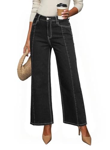 Dokotoo Women's Wide Leg Jeans High Waisted Stretchy Raw Hem Denim Pants Flare Jeans Denim Pants Stretchy Baggy Jeans Black Pants for Women Size 8 - Image 1