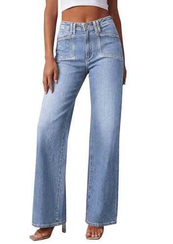 PRETTYGARDEN High Waisted Wide Leg Jeans for Women 2026 Trendy Baggy Straight Leg Stretchy Summer Denim Pants with Pockets (Beau Blue,12) - Image 1