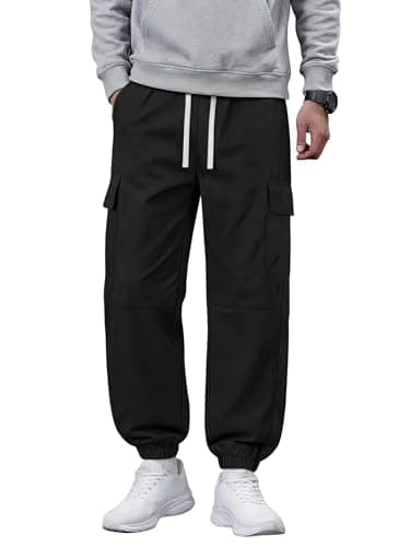 Crastimo Men Baggy Casual Pants Elasticity Waist Drawstring Tapered Leg Jogging 4 Pockets Cozy Boy Sweatpants 2026 Spring Valentine Day Gift Black M - Image 1