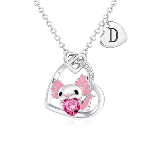 C-leen Axolotl Initial Necklaces for Women - Initial D Necklace Dainty CZ Heart Axolotl Necklace Initial Necklaces for Women Trendy Jewelry Gifts - Image 1